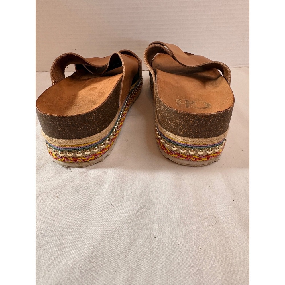Gianni Bini Womens Tan Leather Crisscross StuddedCork PlatformSlide Sandals 5.5M - Picture 4 of 7
